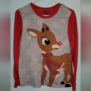 Rudolph Christmas pj pajamas top long sleeves Red nosed reindeer small